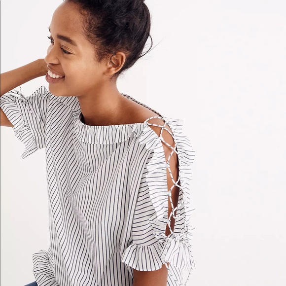 Madewell - Ruffled Lace-Up Top in Stripe, size XS - Picture 2 of 4